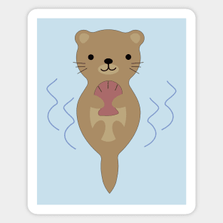 Adorable Baby Otter Holding a Clam Shell Sticker